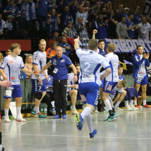 DRHV Spieler Tomas Pavlicek nach erfolgreichen Wurf mit Jubelpose