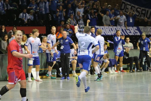 DRHV Spieler Tomas Pavlicek nach erfolgreichen Wurf mit Jubelpose